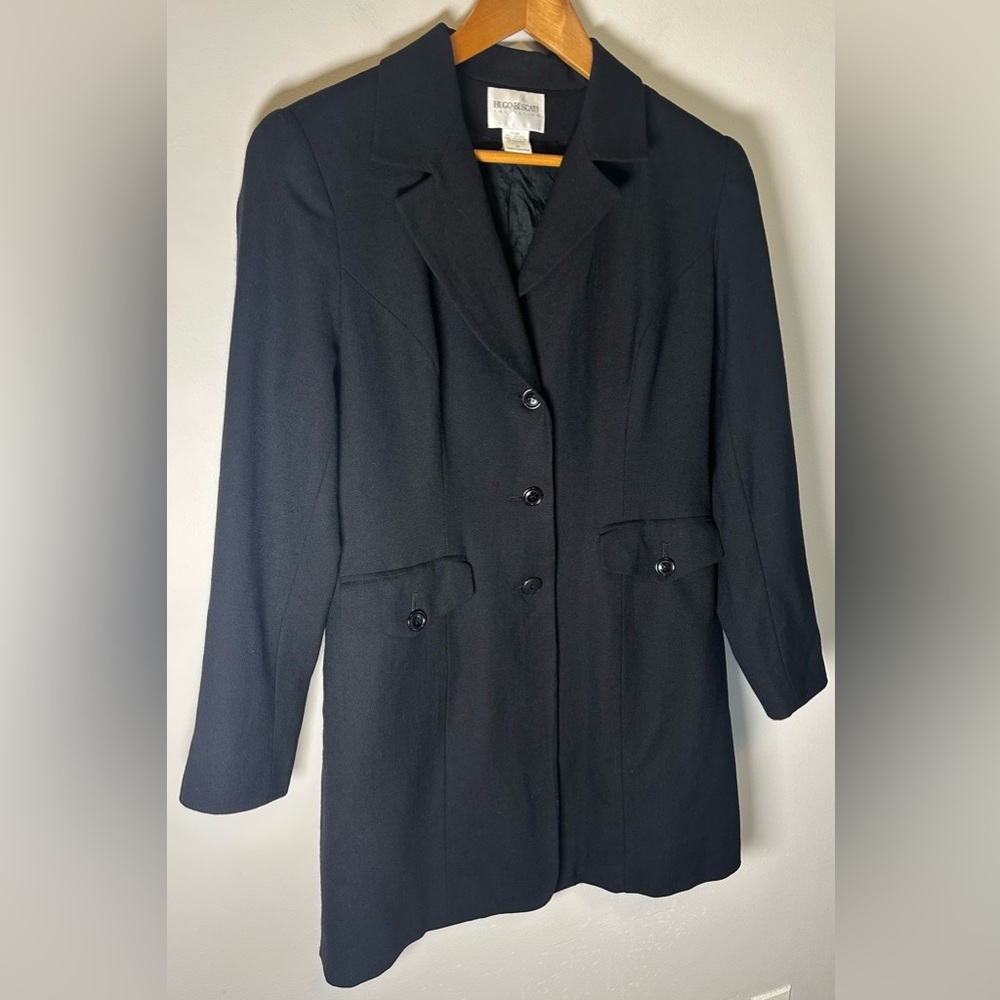 Hugo Buscati Womens 100% Wool Black Peacoat Winter 3 Button Size 10 Acetate - Picture 2 of 11